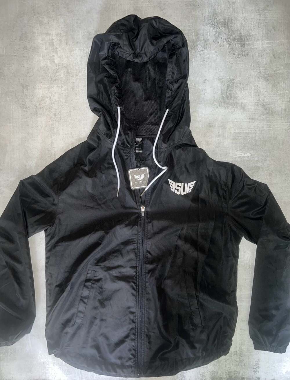 Size Up Apparel Authentic Black Lightweight Zip-Up Windbreaker Hoodie